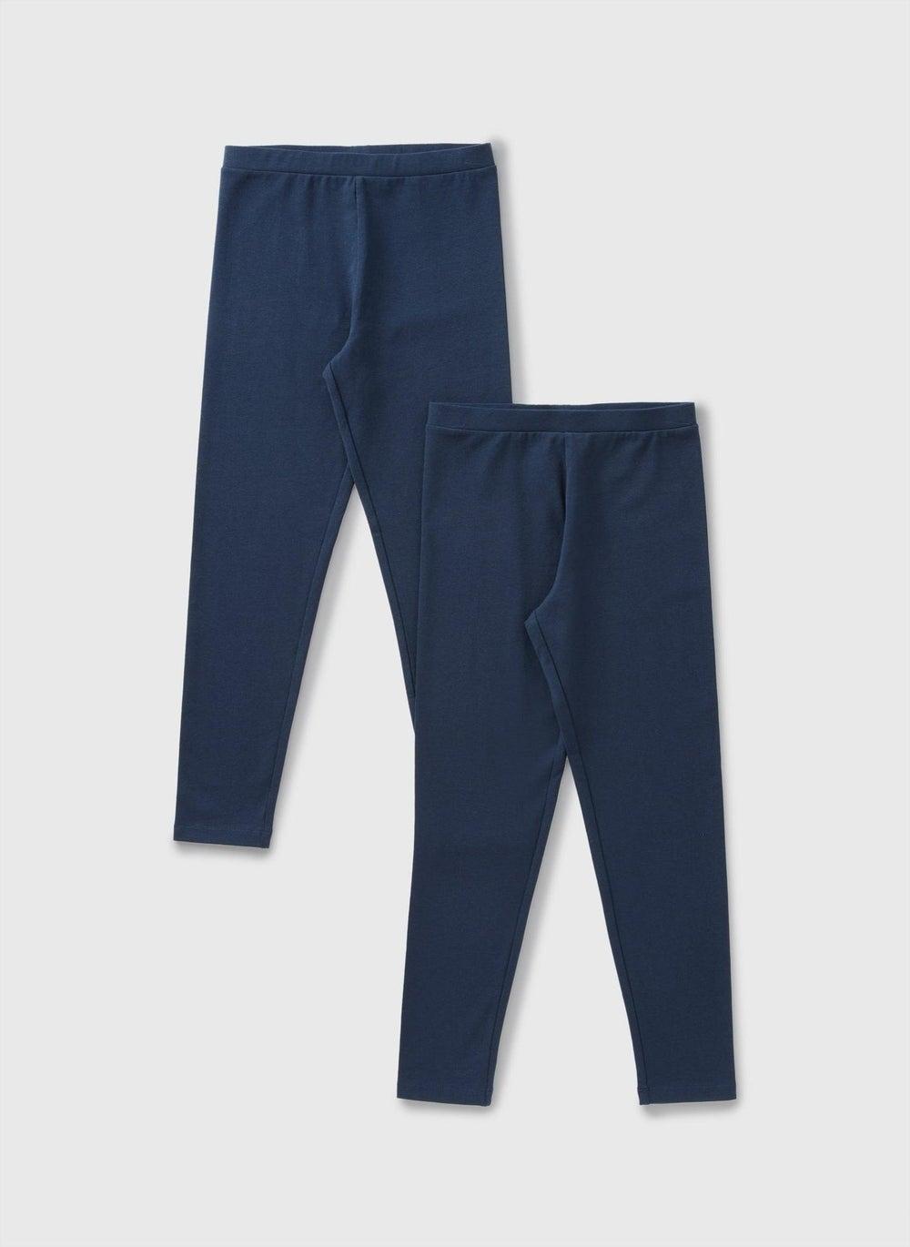 2 Pack Girls Navy Leggings Soft Stretch Cotton - Image 1
