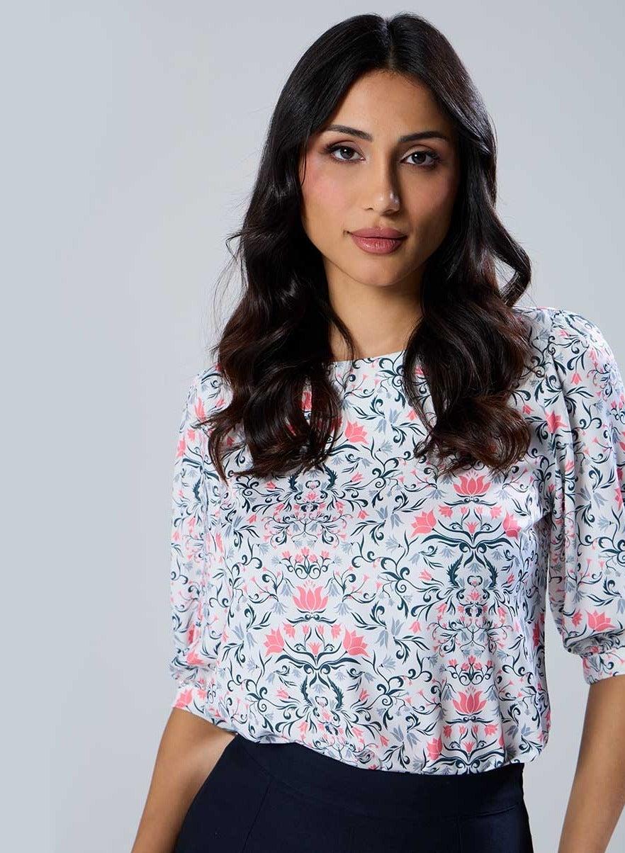 Printed Chiffon Half Sleeve Crop Top - Image 1
