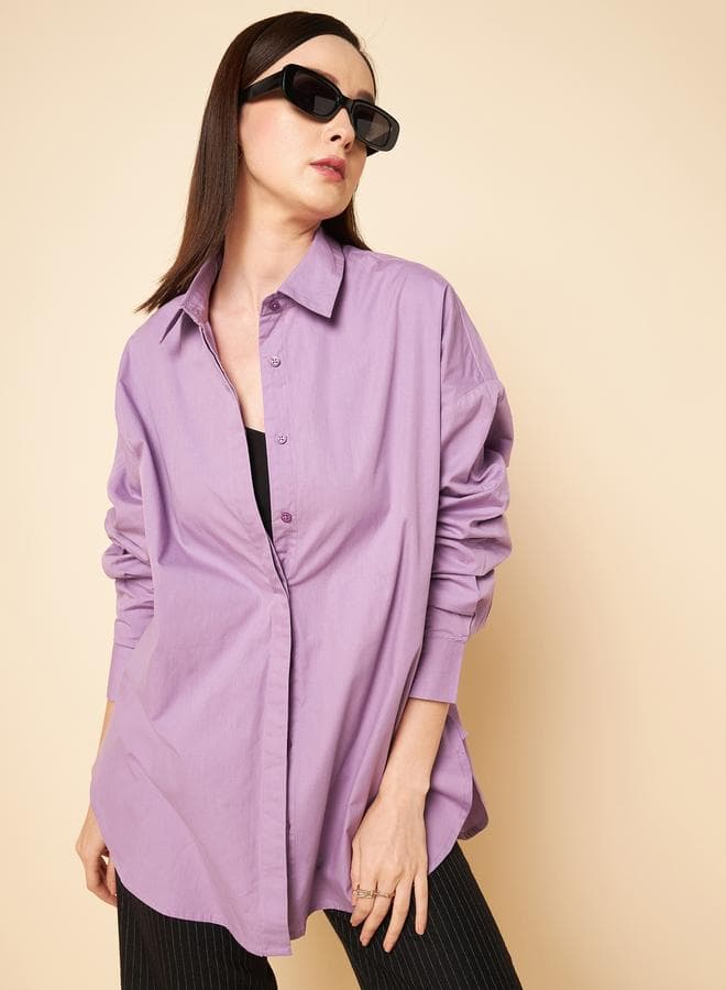 Lilac 100% Cotton Button-Down Shirt for Women - Image 1