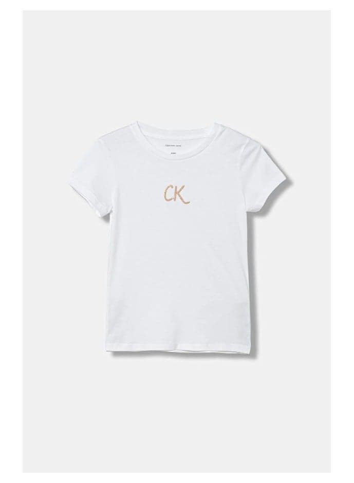 Girls Glitter Crew Neck Cotton T-Shirt - Image 1