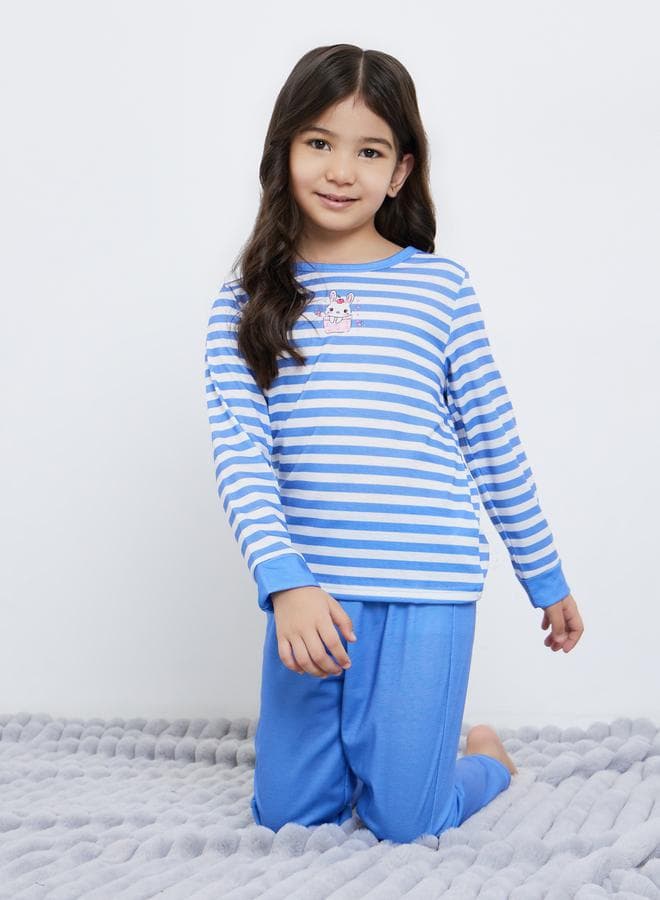 Styli Girls Striped Long Sleeve Pyjama Set - Image 1