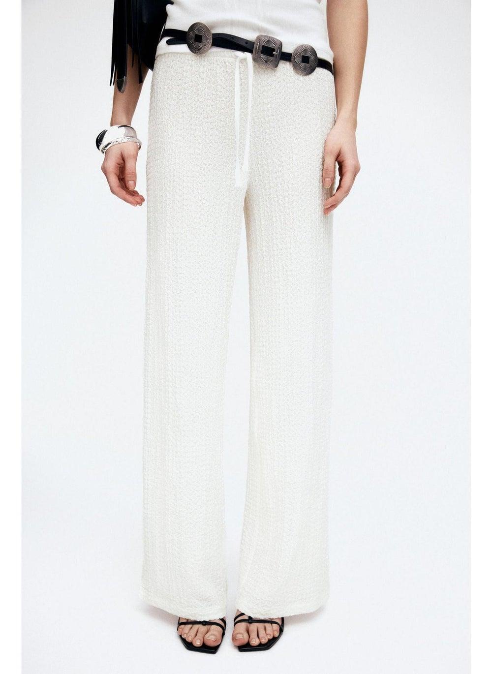 Crinkled Jersey Drawstring Trousers – Relaxed Straight Leg - Image 1