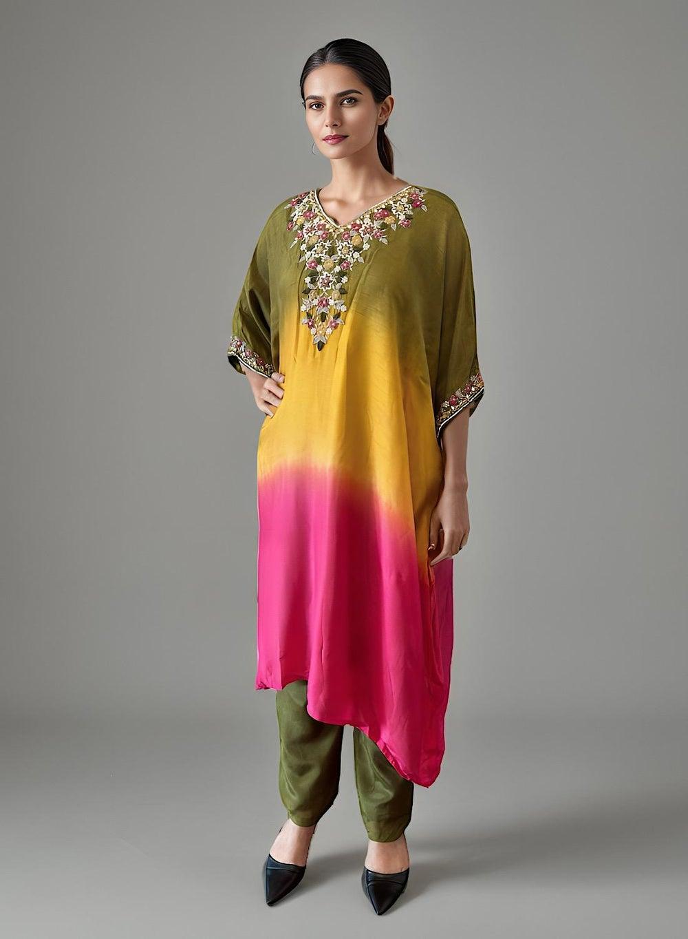 Festive Handworked Kaftan Top & Pant Set - Image 1