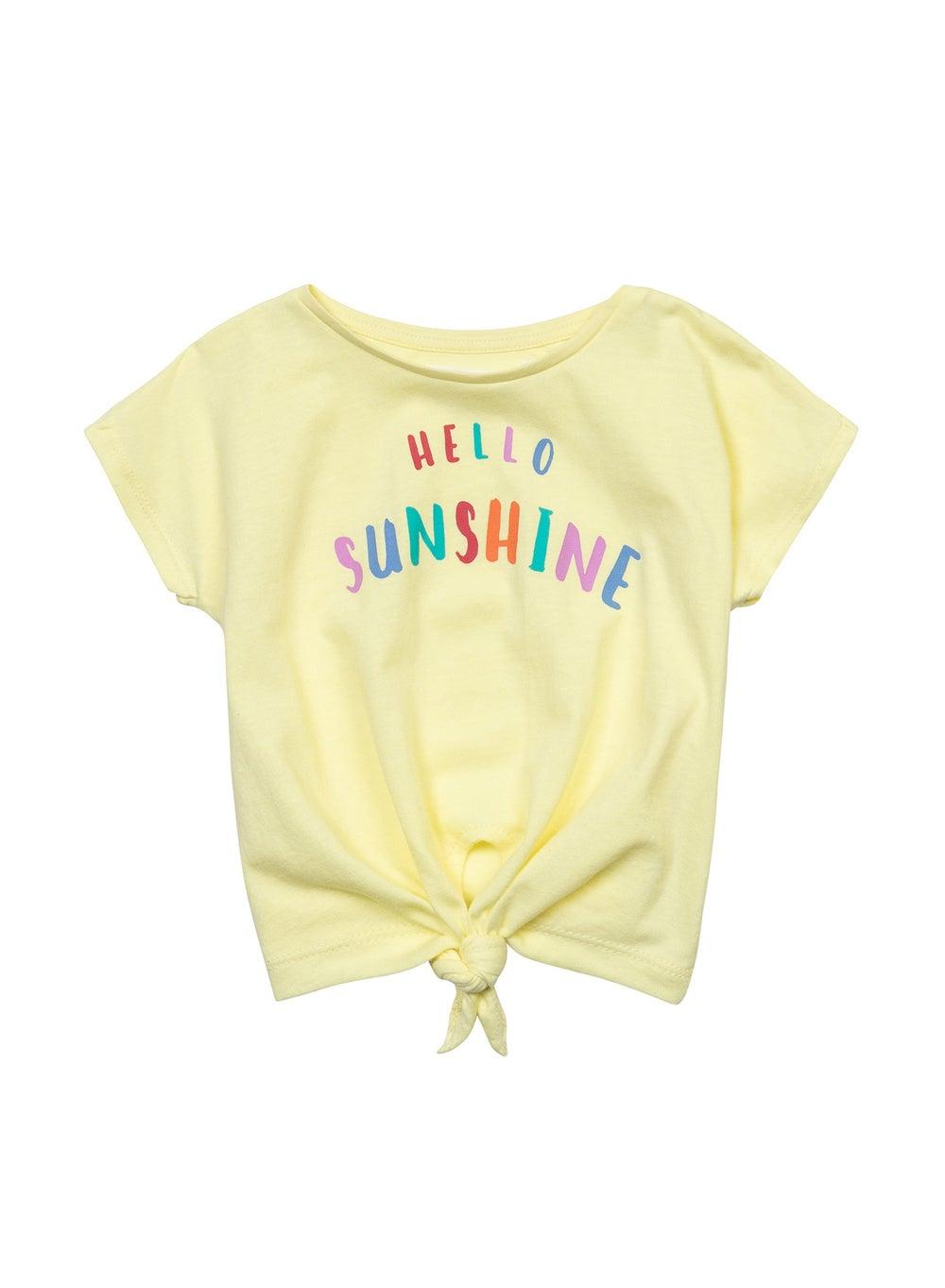 Girls Cropped Tie Front T-Shirt Yellow - Image 1