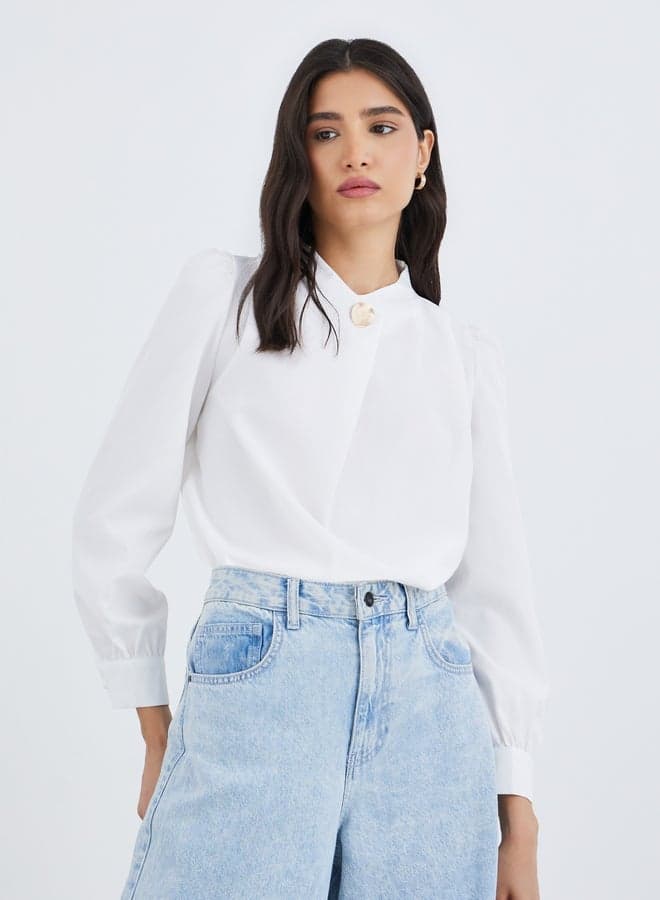 Refined Button Detail Long Sleeve Blouse - Image 1