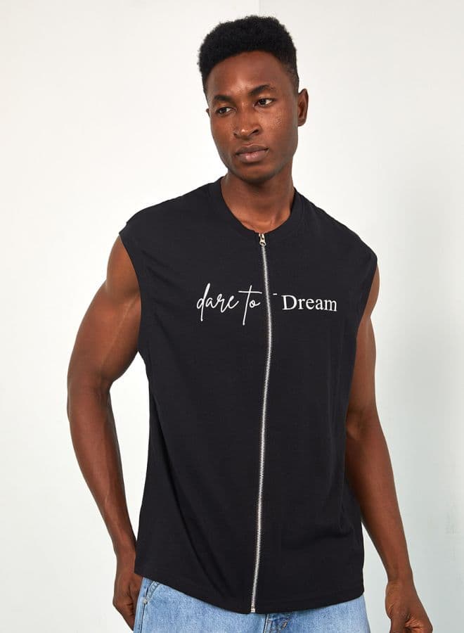 Oversized Sleeveless Full Zip Tank Vest - Image 1