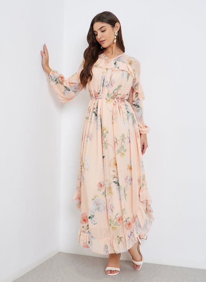 Styli Peach Floral Maxi Dress - Image 1