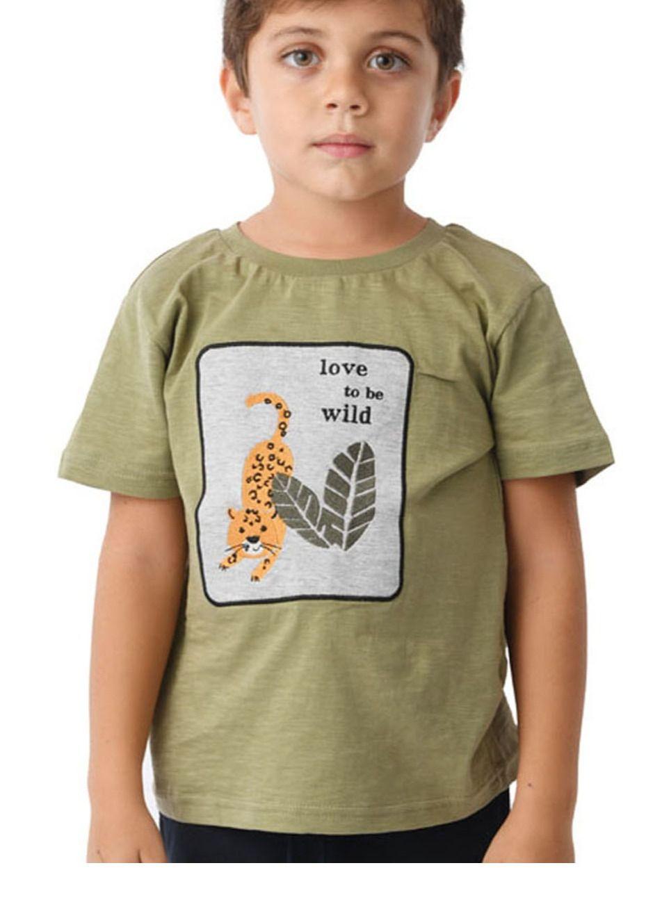 Urbasy Kids Boys Printed Round Neck T-Shirt Olive - Image 1