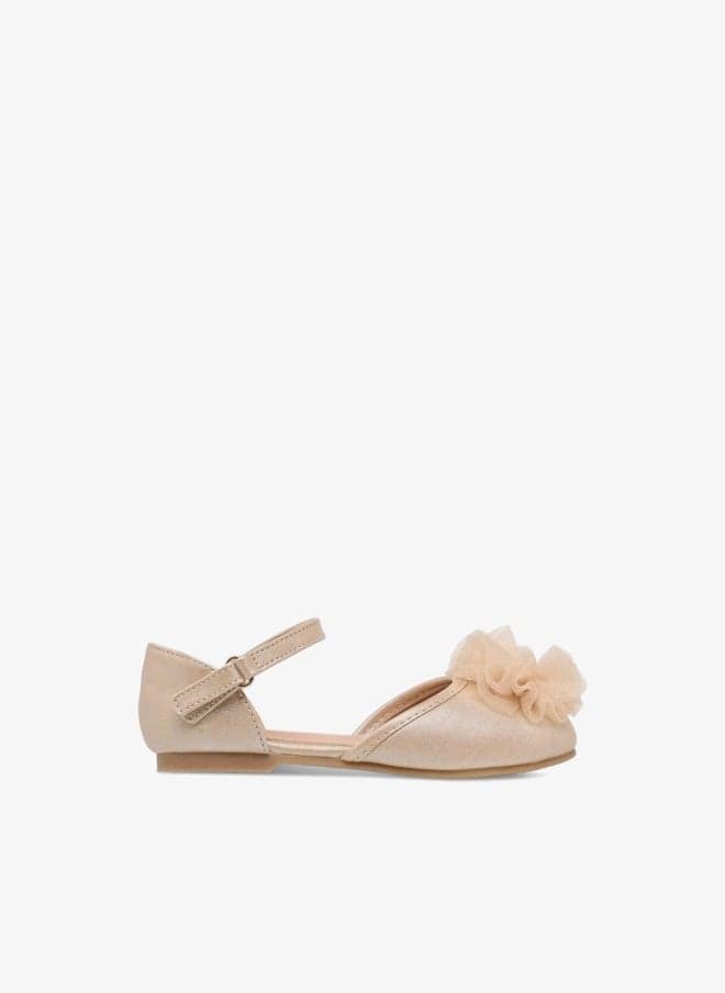Girls Floral Accent Ballerina Shoes Hook and Loop - Image 1