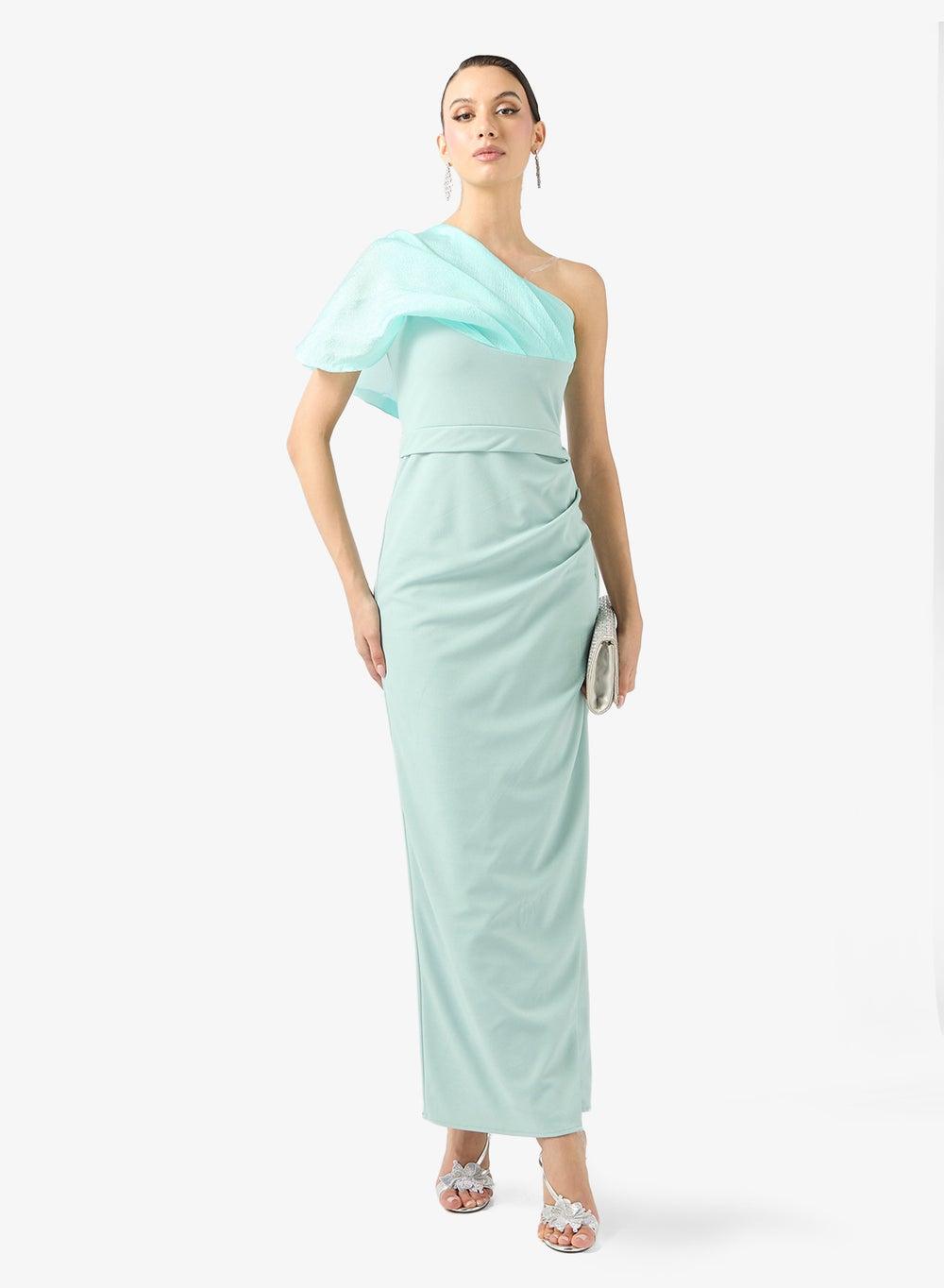 One-Shoulder Embbellished Drape Maxi Dress with Slit - Image 1