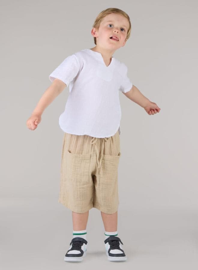 Beige Double Cotton Comfort Shorts - Image 1