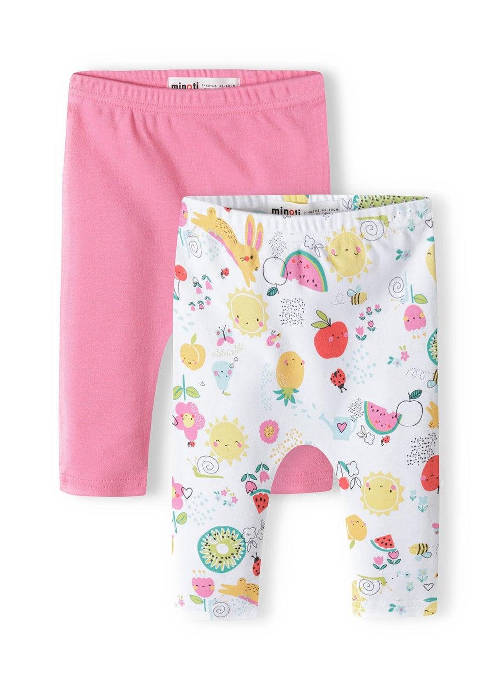 Babies 2 Pack Printed & Plain Pink Leggings - Image 1