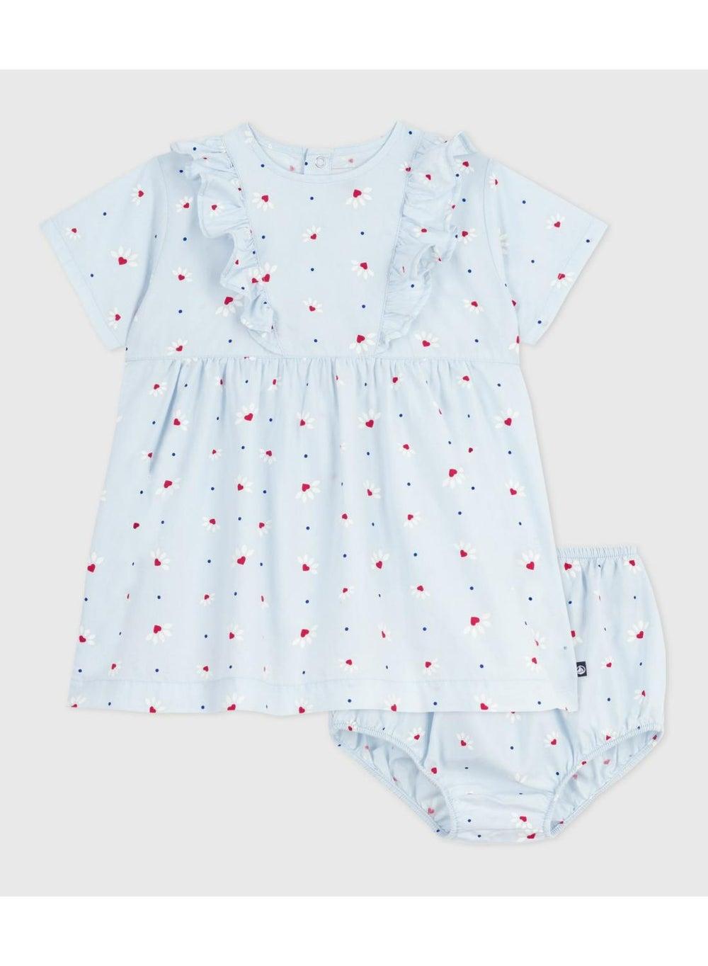 Baby Girls Floral Cotton Dress with Matching Bloomers - Image 1