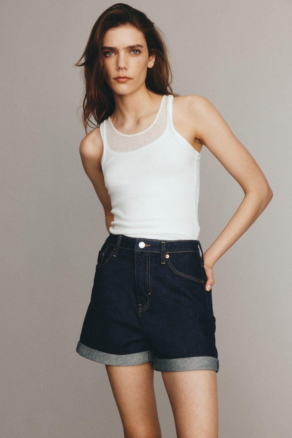 Ultra High Waist Stretch Denim Shorts - Image 1