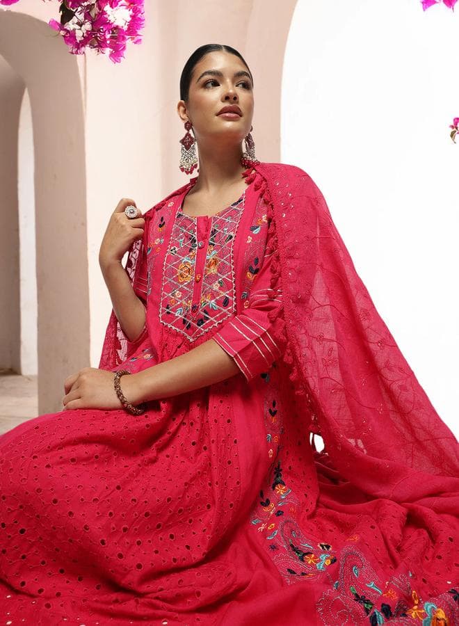 Pink Viscose Rayon Printed Kurta Palazzo Set - Image 1