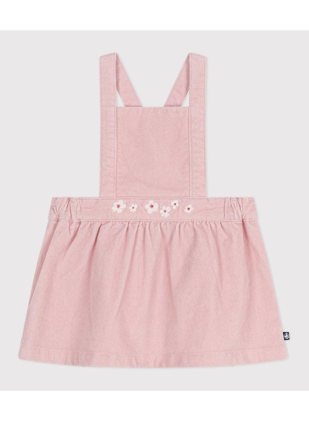 Girls Corduroy Dress with Floral Waist Embroidery - Image 1