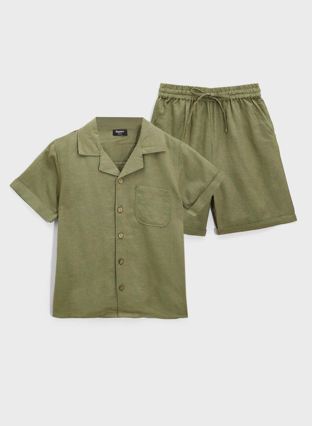 Boys Resort Collar Cotton Shirt & Shorts Set - Image 1