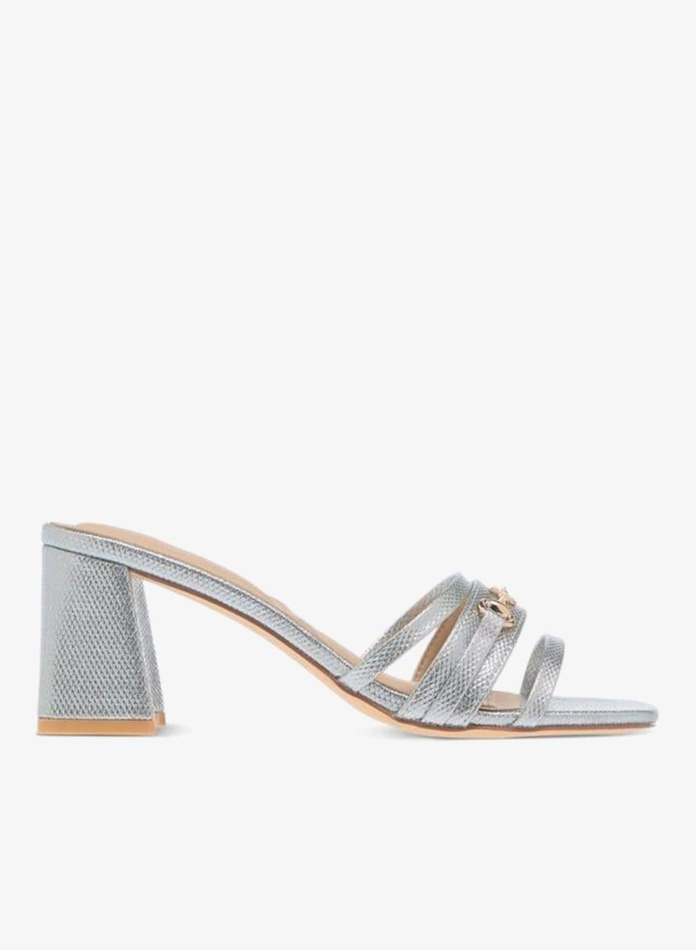 Women’s Metal Accent Block Heel Slip-On Sandals - Image 1