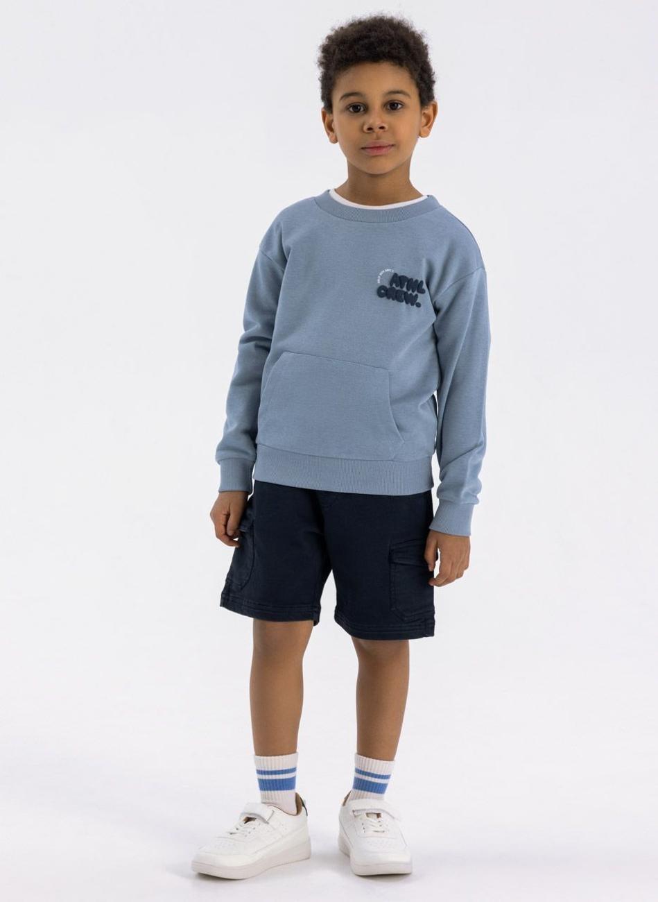 Boys Blue Crew Neck Sweatshirt with Kangaroo Pocket - Image 1