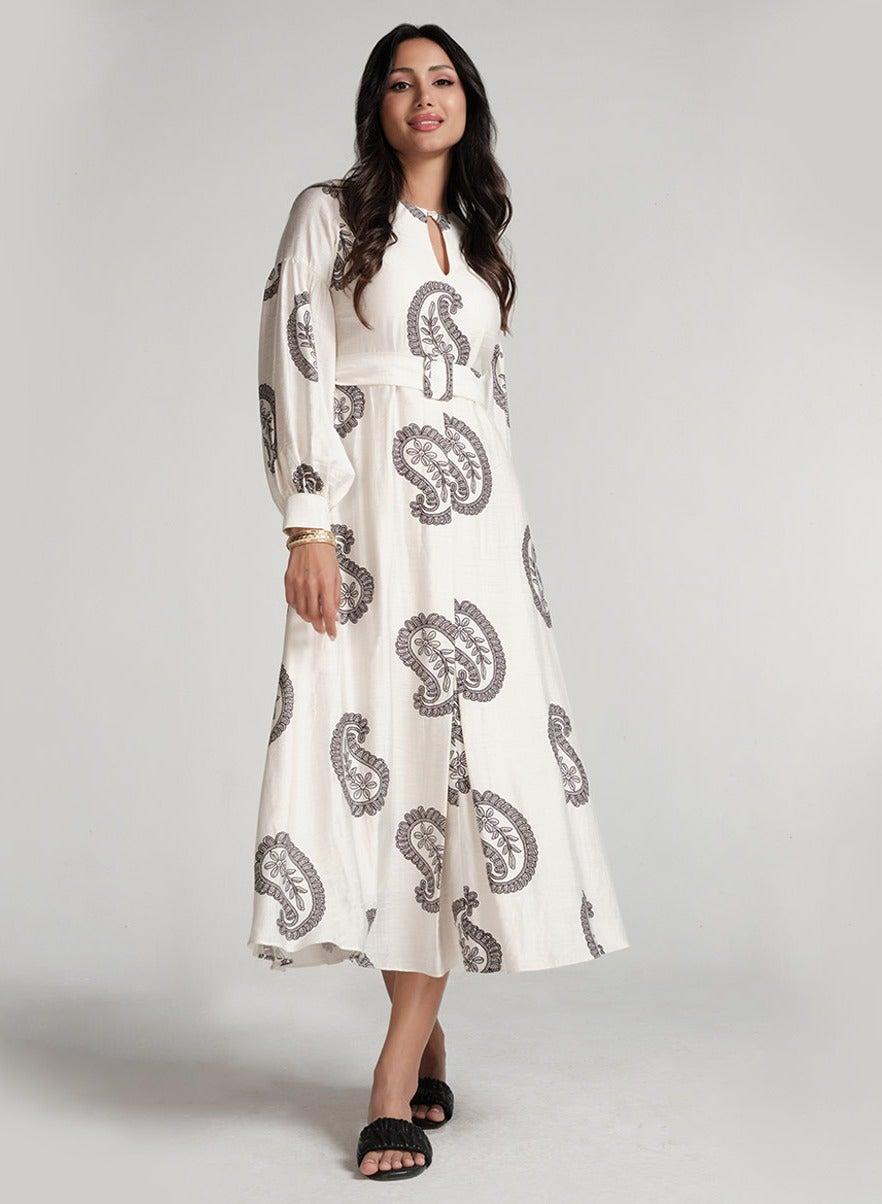 Elegant Paisley Print A-Line Midi Dress - Image 1