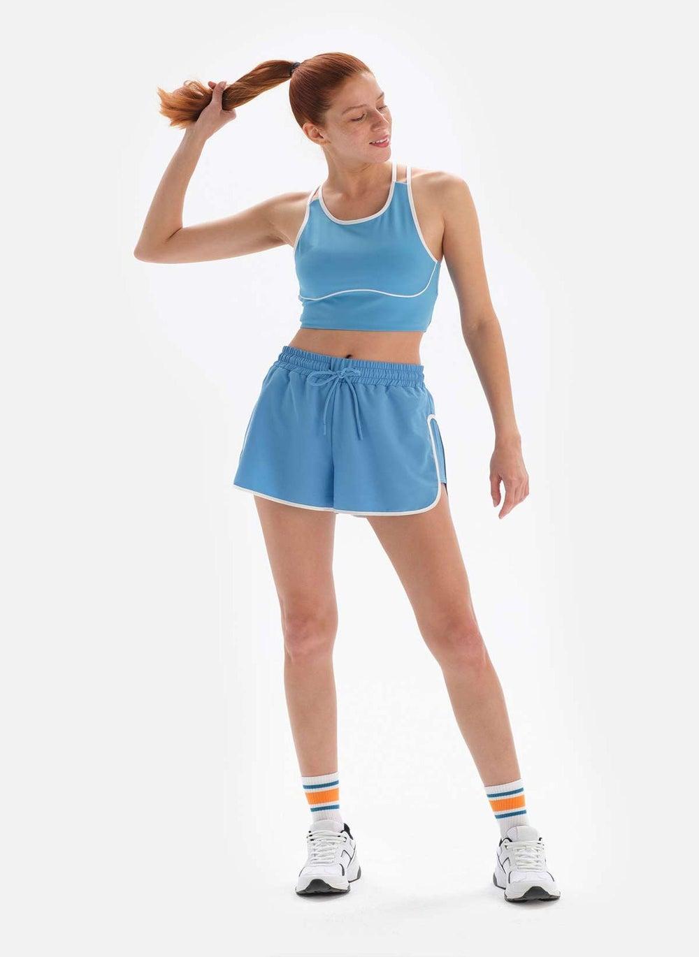 Blue Crepe Mid-Rise Activewear Shorts - Image 1