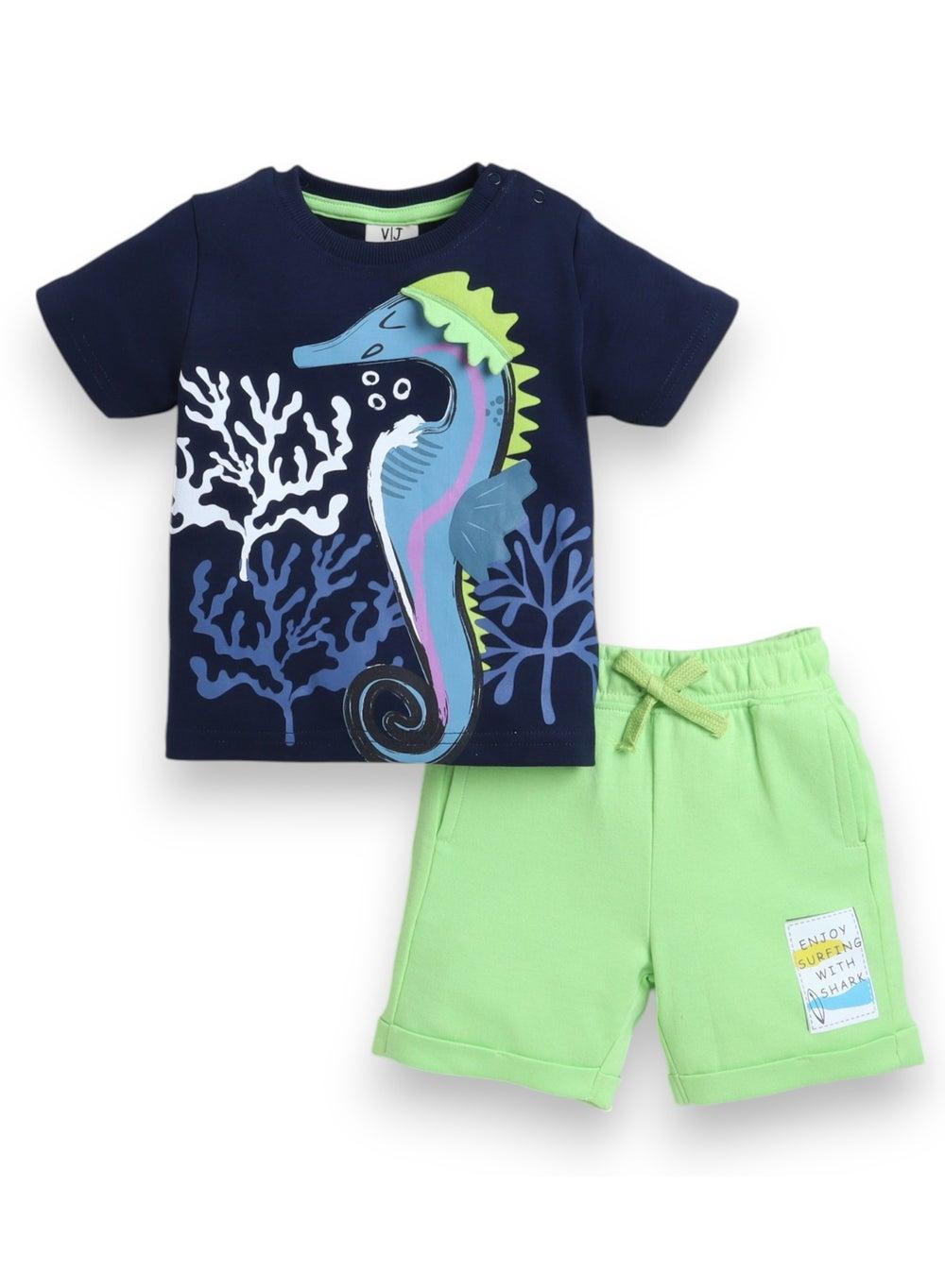Victor and Jane Boys Sea Horse T-Shirt Shorts Set - Image 1