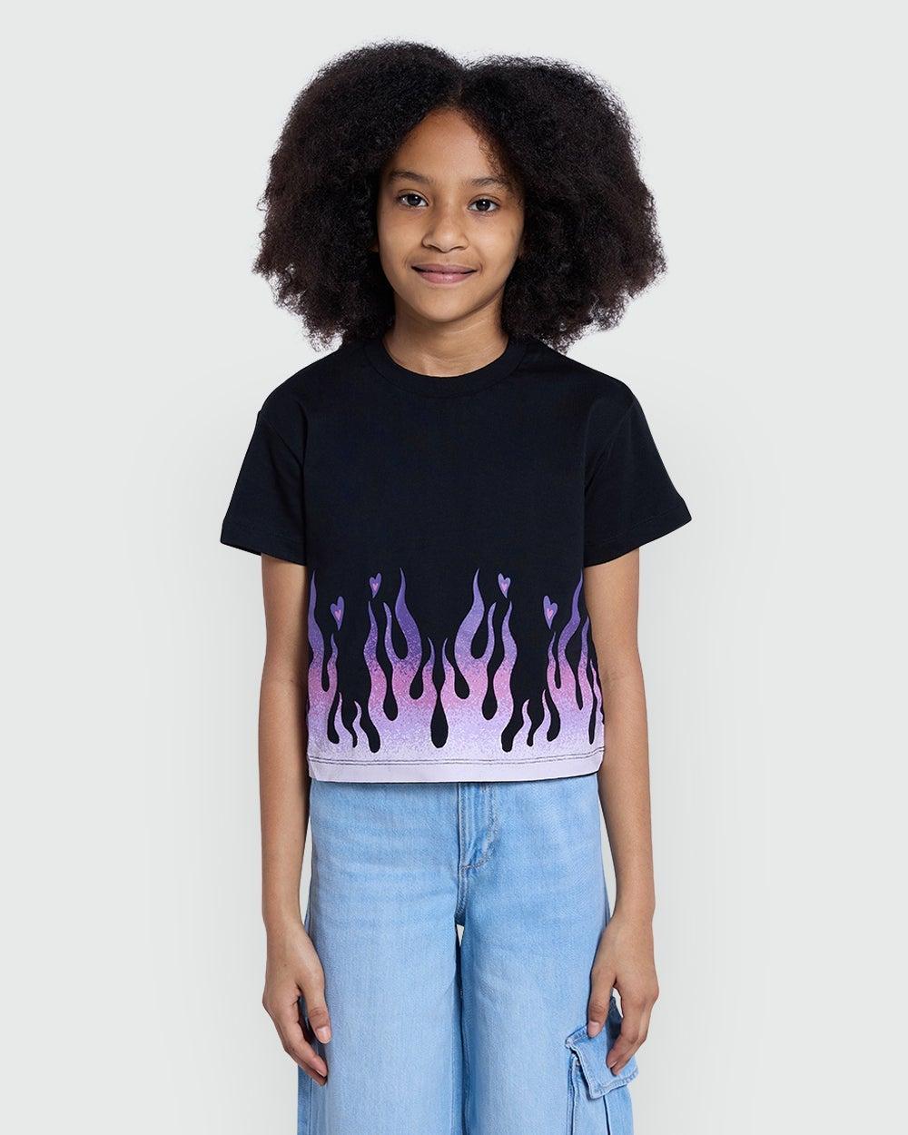 Black Front Flare Detail Tee Girls - Image 1