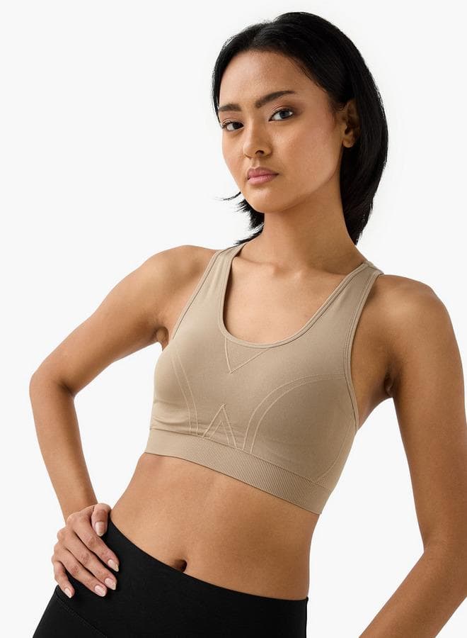 Textured Scoop Neck Racerback Sports Bra with Removable Pads - Image 1