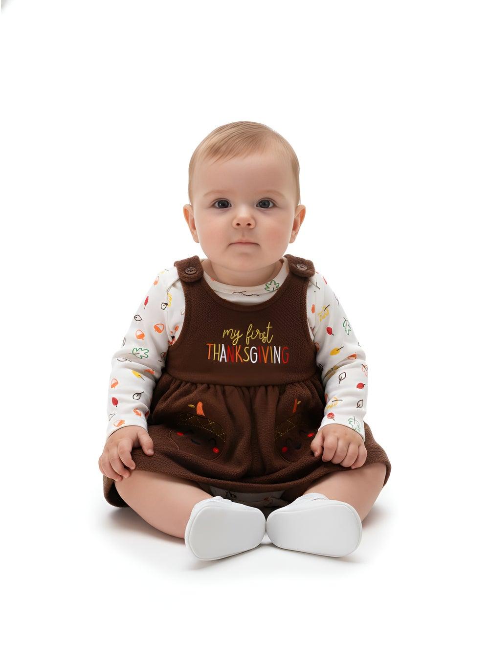 Bambimici Carrot Print Jumpskirt Bodysuit Set Dark Brown - Image 1