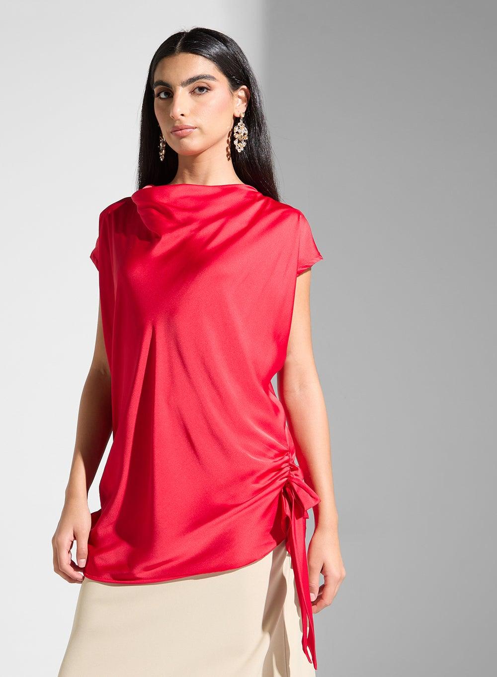 Elegant Silk Short Sleeve Modest Blouse - Image 1