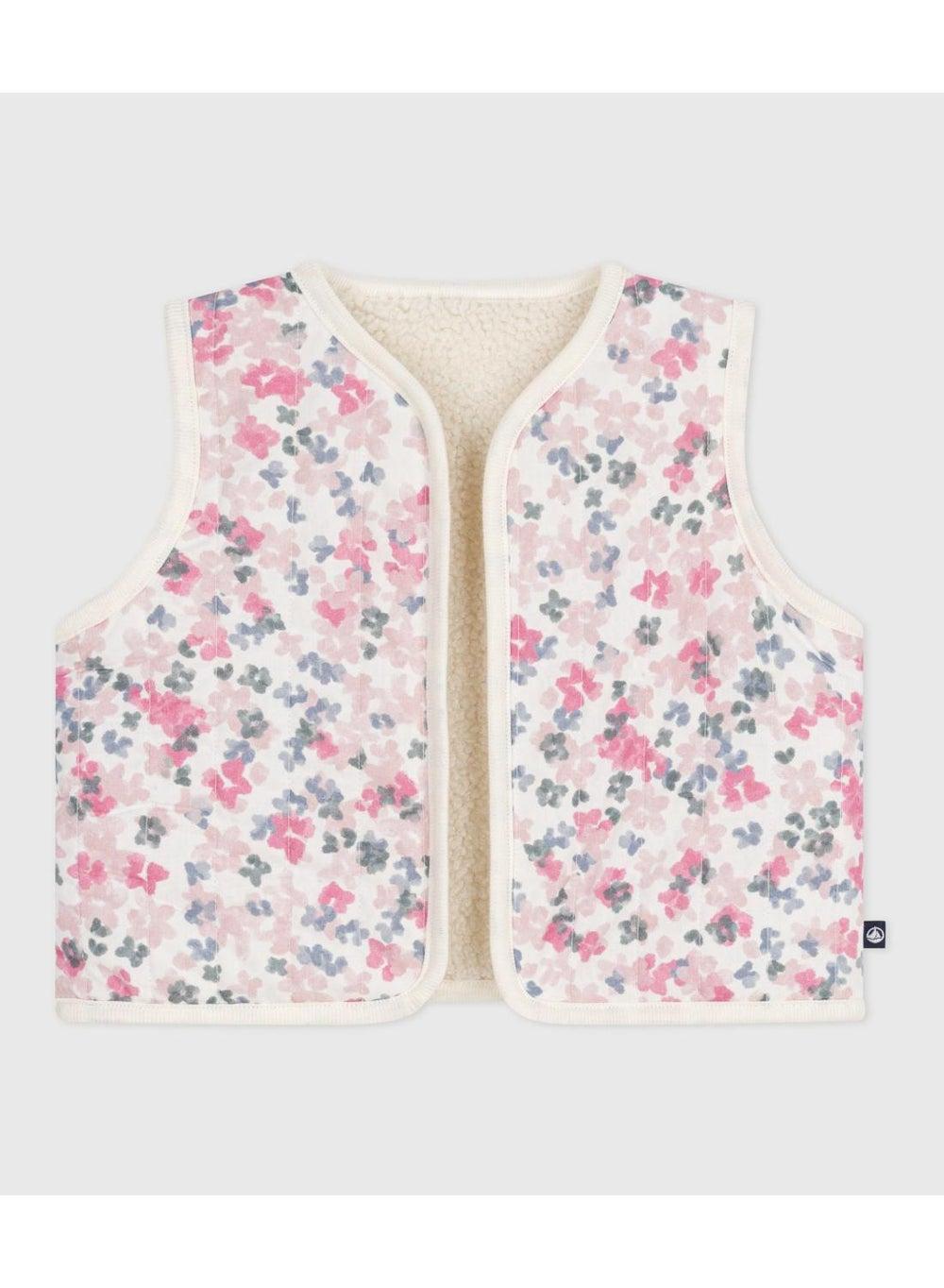 Girls Reversible Cotton Poplin & Sherpa Sleeveless Cardigan - Image 1