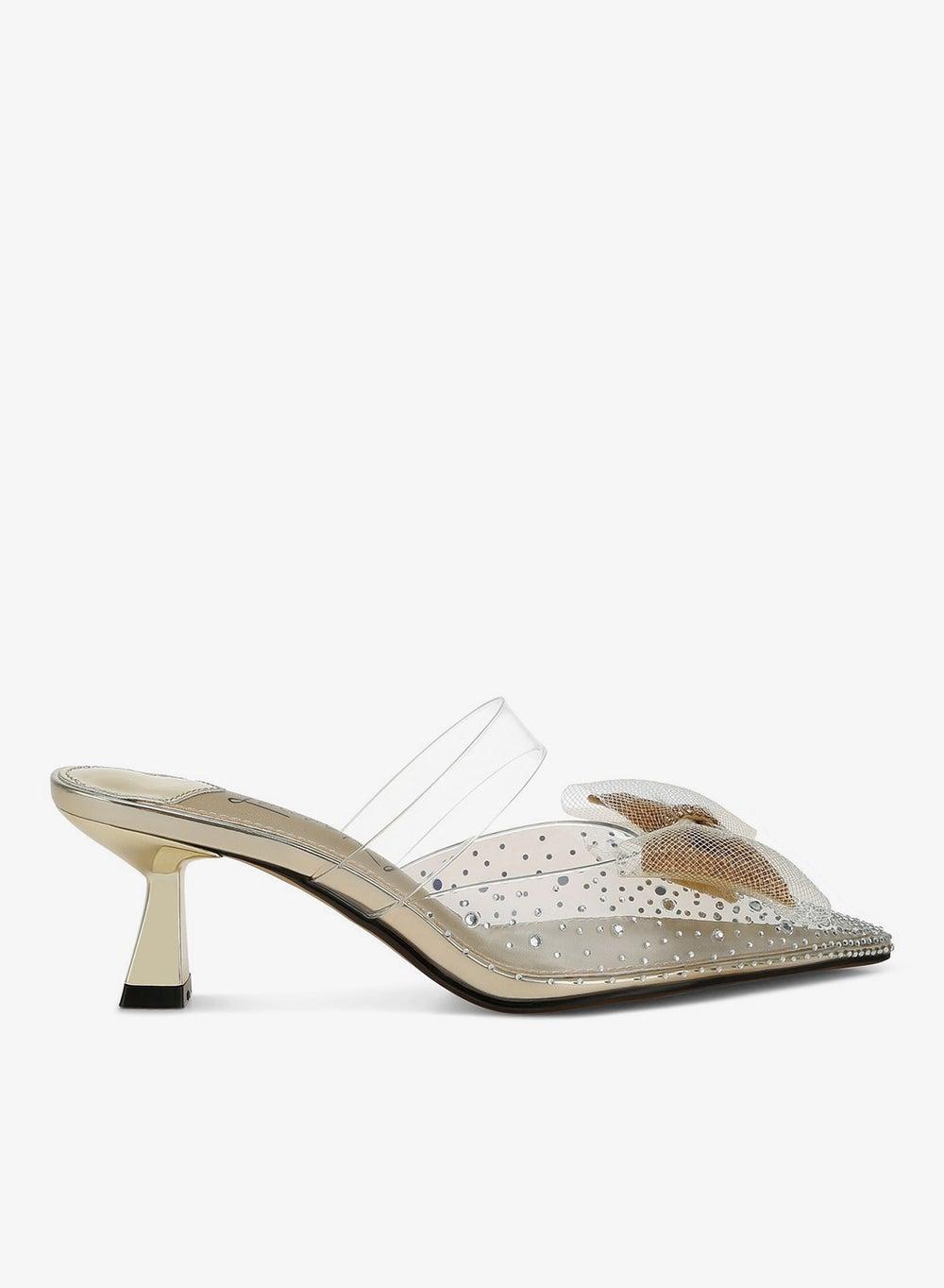 Gold Rhinestone Bow Kitten Heels - Image 1