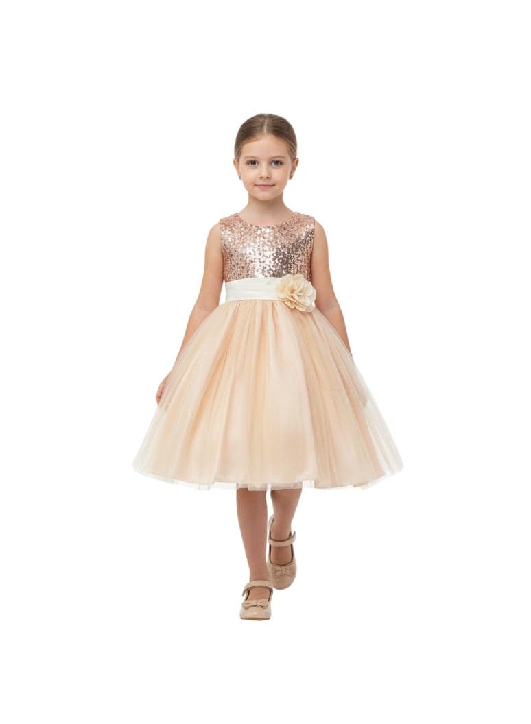 Champagne Sequin Flower Tulle Dress - Image 1