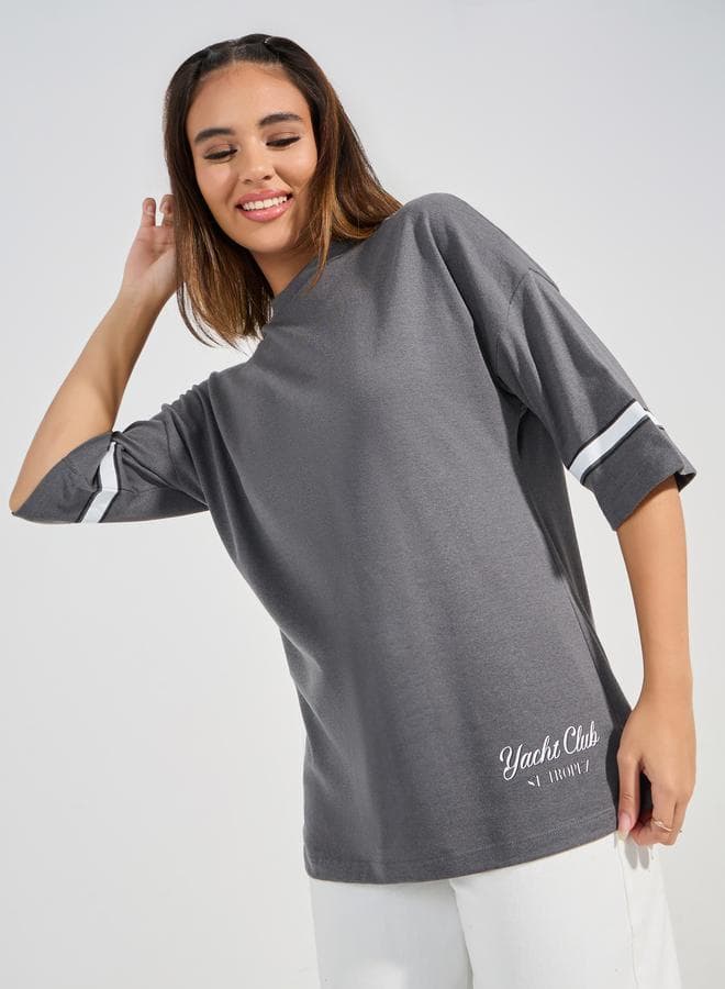 Oversized Varsity Print Dropped Shoulder T-Shirt - Image 1