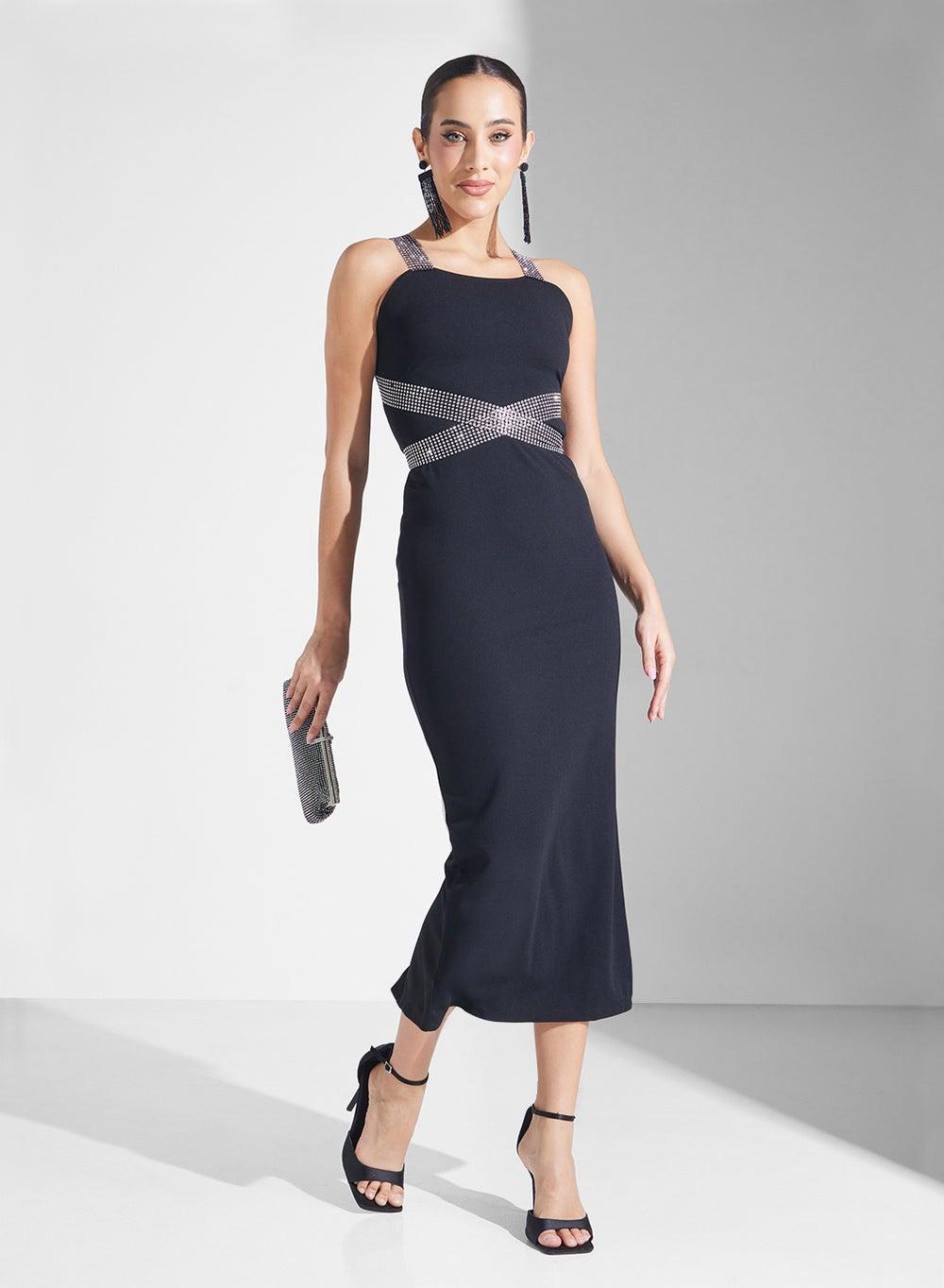 Embellished Strappy Bodycon Midi Dress - Image 1