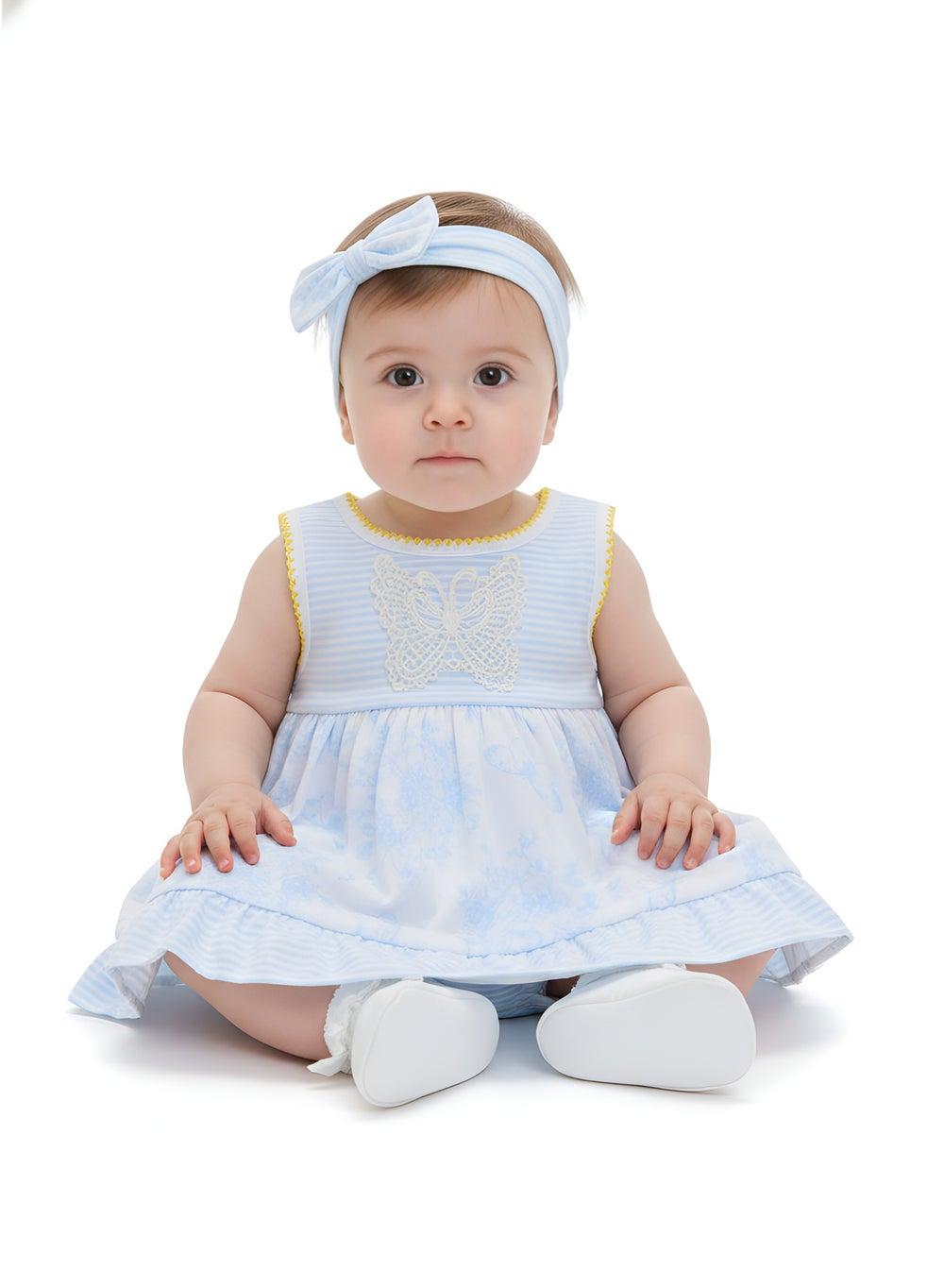 Bambimici Amaia Butterfly Print Baby Blue Bodysuit Dress - Image 1