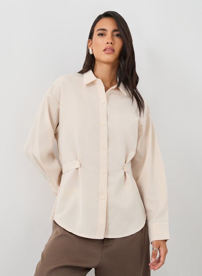 Solid Buttoned Spread Collar Shirt for Women - Image 1