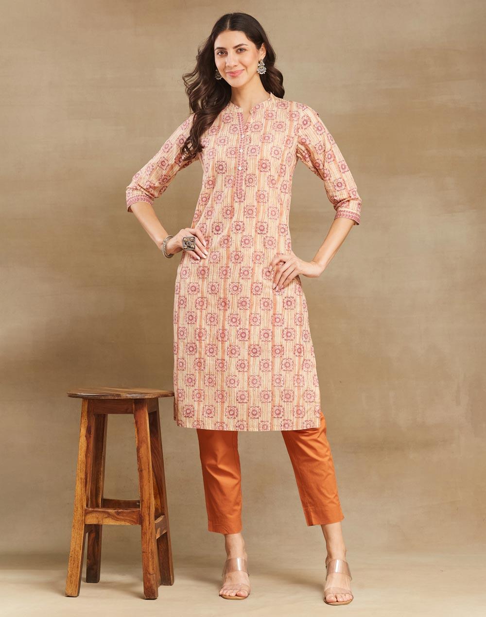 Hand Block Printed Long Kurta for Women - Image 1