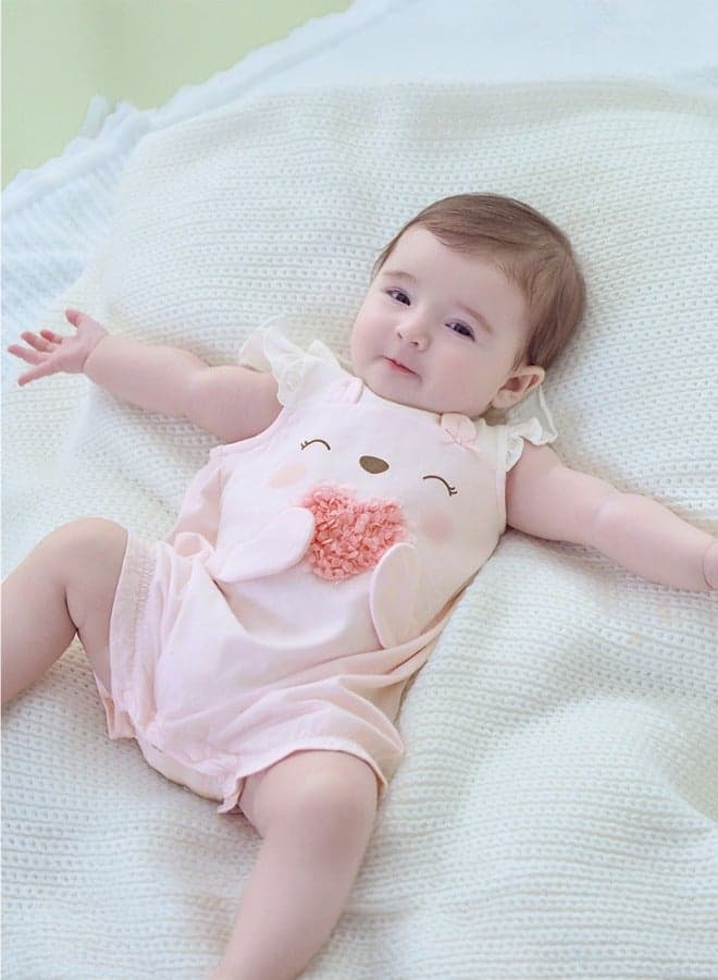 Baby Girl Cotton Romper with 3d 3D Bear Face - Image 1