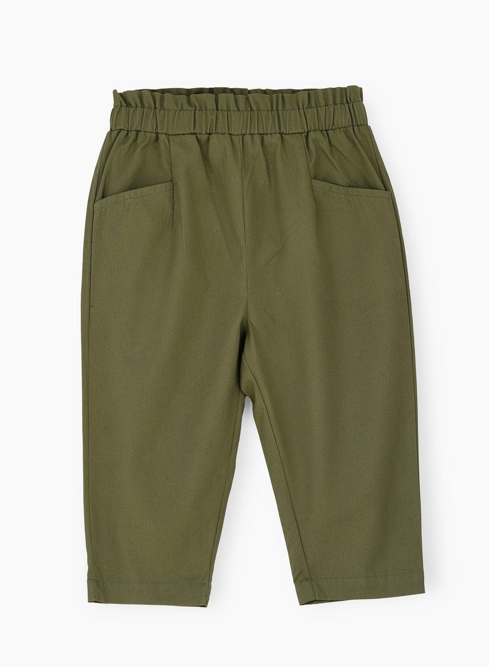 Girls' Olive Green Cotton Woven Culottes - Image 1