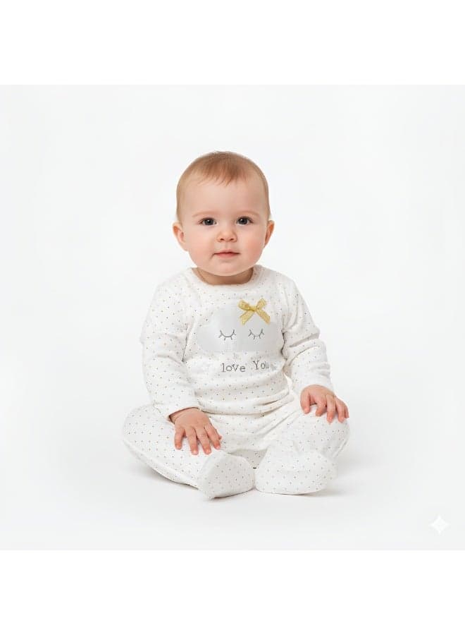 Bambimici Cloud Print Polka Dot Long Sleeve Body Suit - White - Image 1