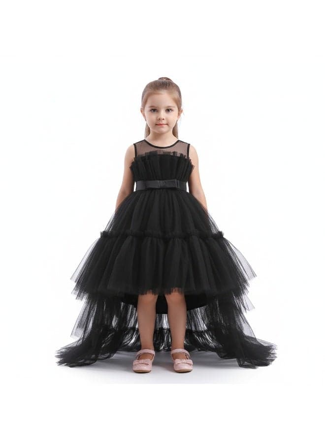 Black Tiered Tulle High-Low Party Dress - Image 1