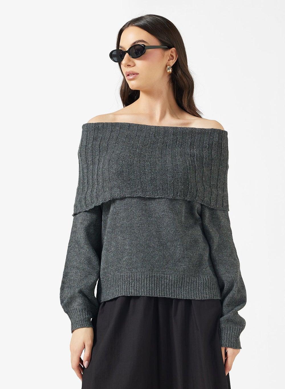 Chic Off-Shoulder Knit Sweater - Image 1