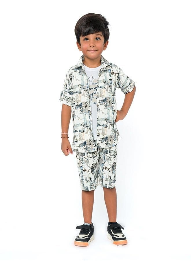 Artistic Monochrome Boys 3-Piece Shirt Shorts Set - Image 1
