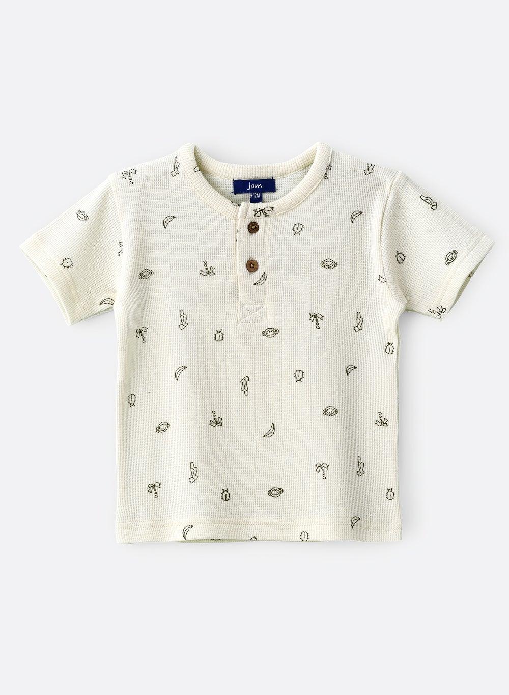 Boys' Beige Animal Print Cotton T-Shirt - Image 1