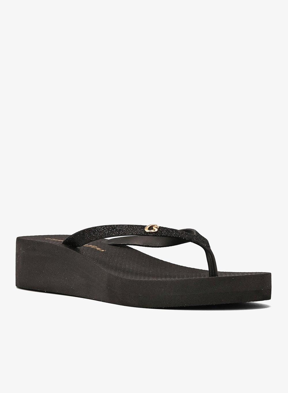 Anabela CS Black Wedge Flip-Flop Sandals - Image 1