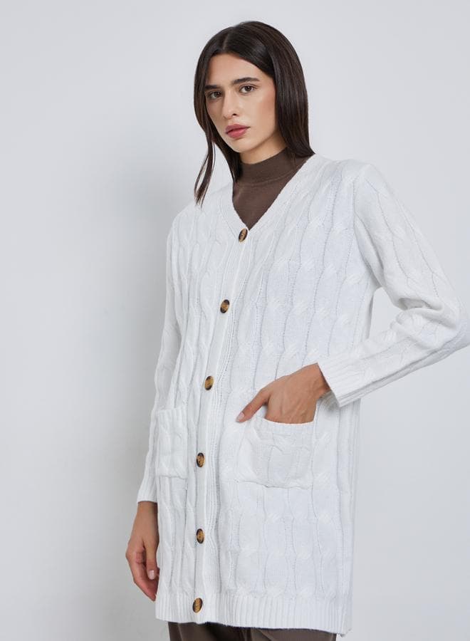 Take Two Beige Textured Midi Cardigan Coat - Image 1