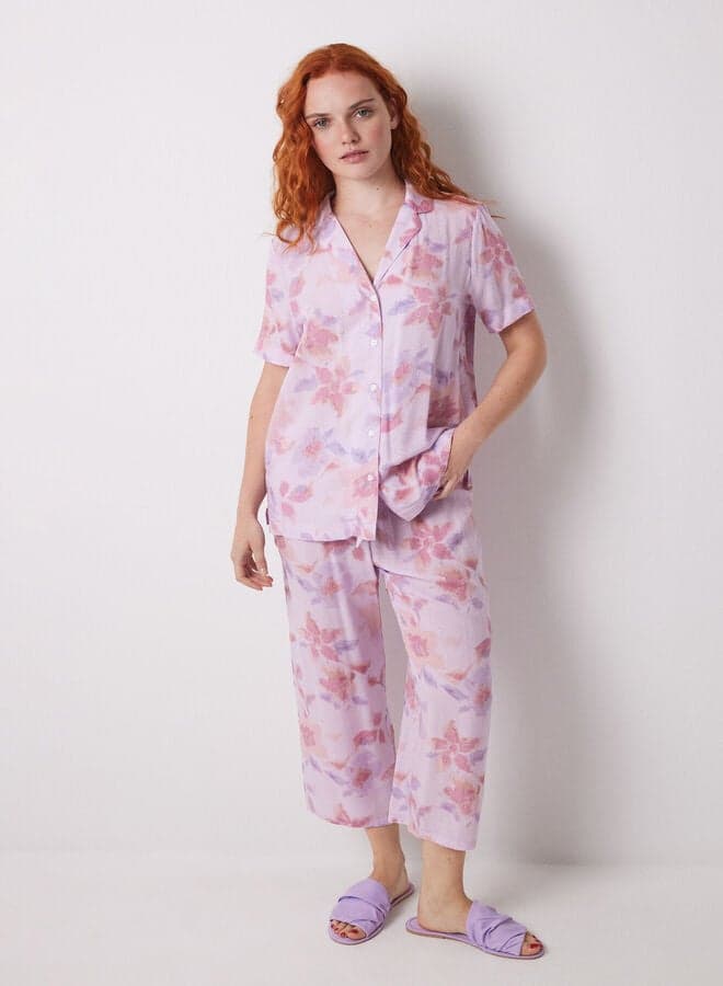 Capri Floral Viscose Shirt Pajama Set - Image 1