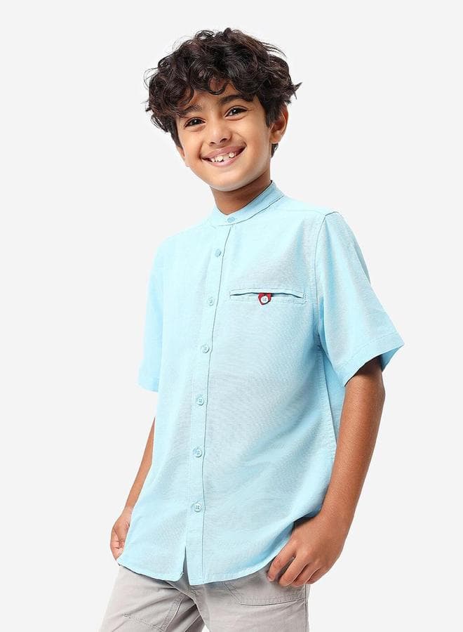 Boy's Blue Printed 100% Cotton Regular Fit Shirt - Image 1
