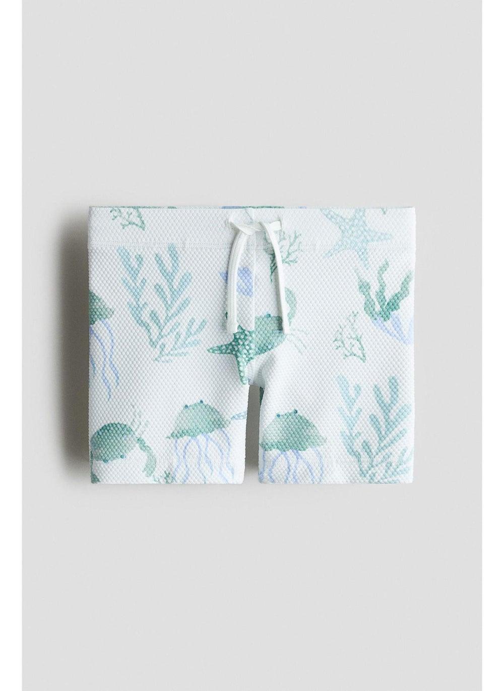 Patterned Swimming Trunks with Drawstring Waist - Image 1